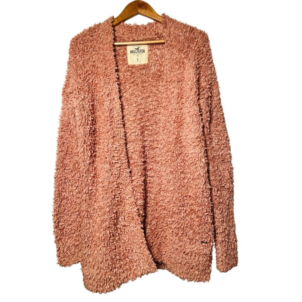 Hollister Pink Teddy Cardigan Sweater S Open Front Cozy Soft Boucle Lounge